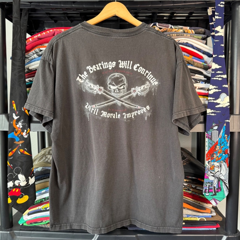 Y2K Black The Beatings Will Continue Skull Graphic T-Shirt Large Light Marks